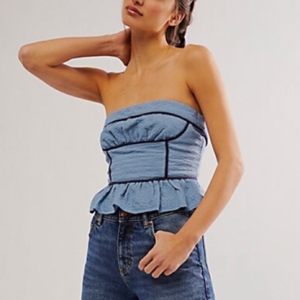 Free People Tara Tube Top Strapless Faded Denim Blue Size Medium New with Tag - Picture 3 of 15